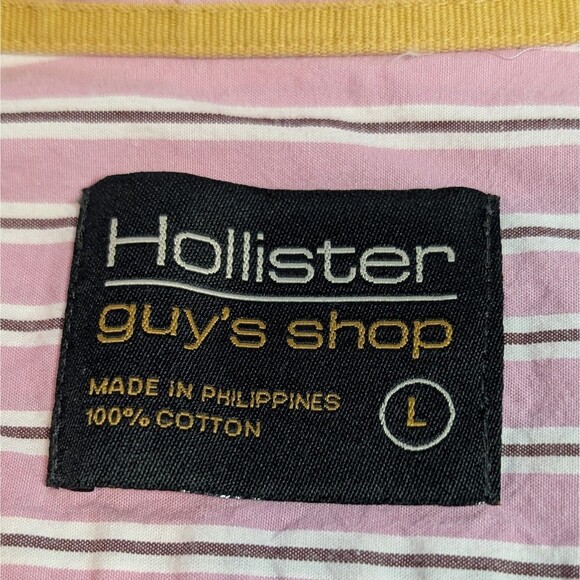 Hollister Shirt Men's Size Large Pink Stripe Button Up Long Sleeve Cotton Preppy - Picture 3 of 11